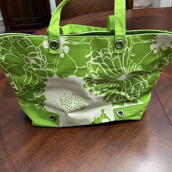 Lancôme Green Floral Tote Bag Shopper Beach Bag Travel - Picture 1 of 12